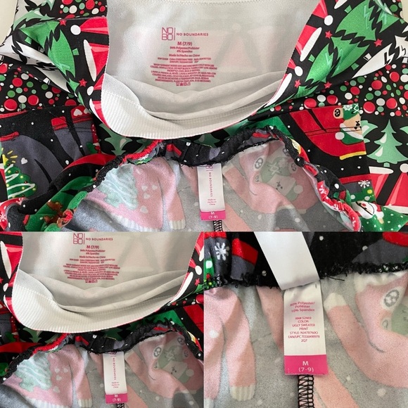 No Boundaries Christmas Holiday-Themed Red and Green Juniors Leggings Set of 2 - Picture 7 of 12